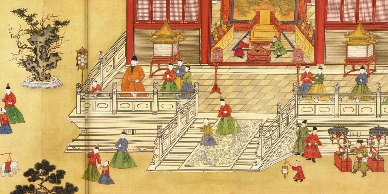 Vua Minh Hiến Tông ngự trên điện